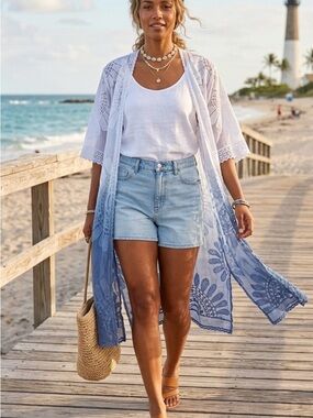 Raj Women’s Blue Ombre Lace Beach Cover-Up Kimono